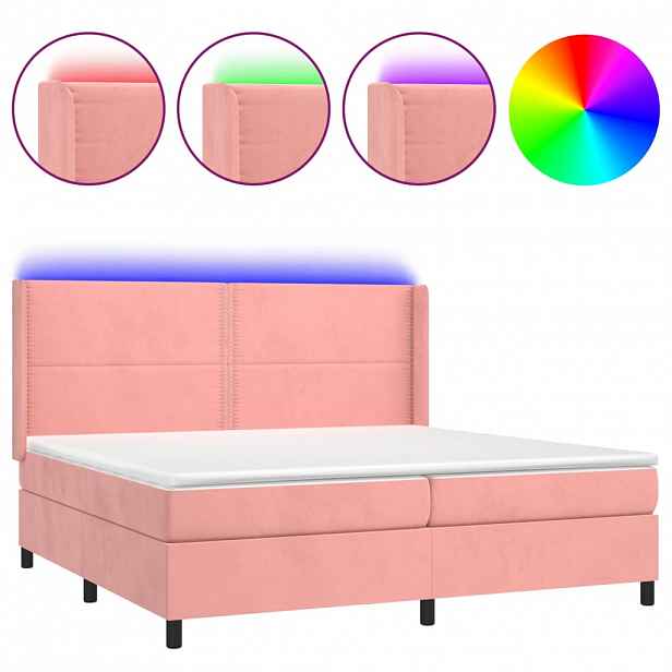 vidaXL Box spring postel s matrací a LED růžová 200x200 cm samet