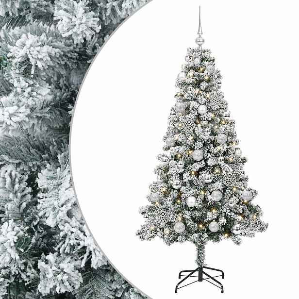 vidaXL Umělý vánoční stromek s baňkami 120 cm 150 LED Teplá bílá