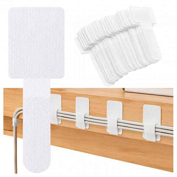 Držák na kabely Samolepicí Řepkový Organizér Bílý 9x3 Cm 50 ks