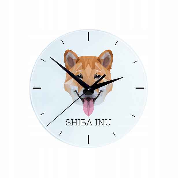 Shiba Inu skleněné závěsné nástěnné hodiny s geometrickým psem
