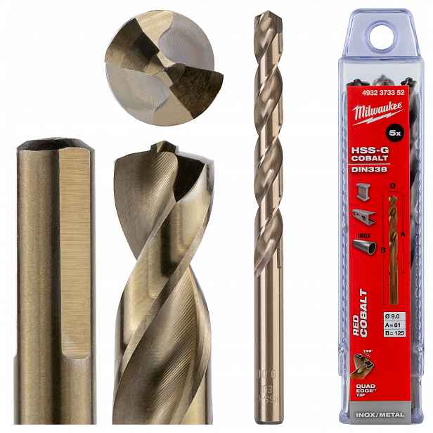 Kobaltové vrtáky do kovu 9 mm 5ks z nerezové oceli Milwaukee Cobalt