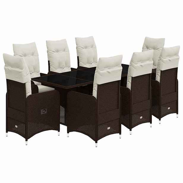 vidaXL 9dílný zahradní bistro set s poduškami hnědý polyratan