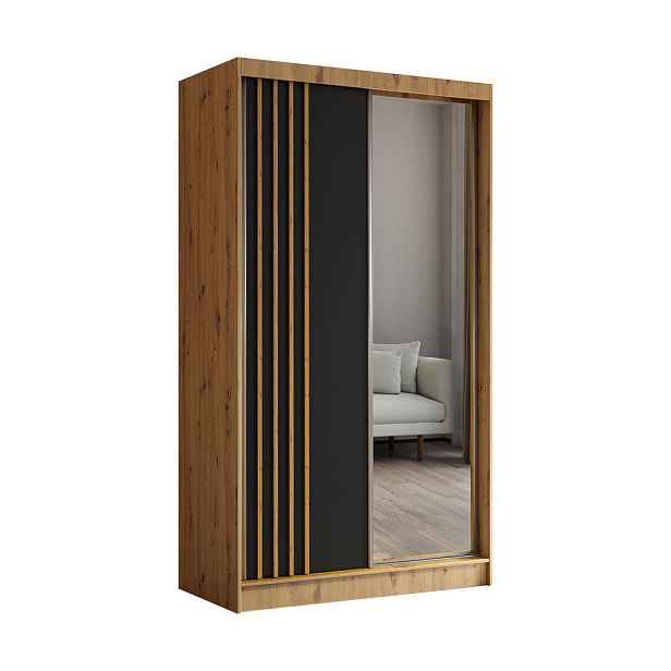 MASSENO ŠATNÍ SKŘÍŇ S POSUVNÝMI DVEŘMI NELVIA, 120/216/61 cm 2dveřová se zrcadlem, dub Artisan