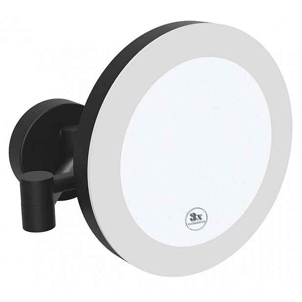 Sapho X-Round - Kosmetické nástěnné zrcátko Black s LED osvětlením, matná černá XR016B