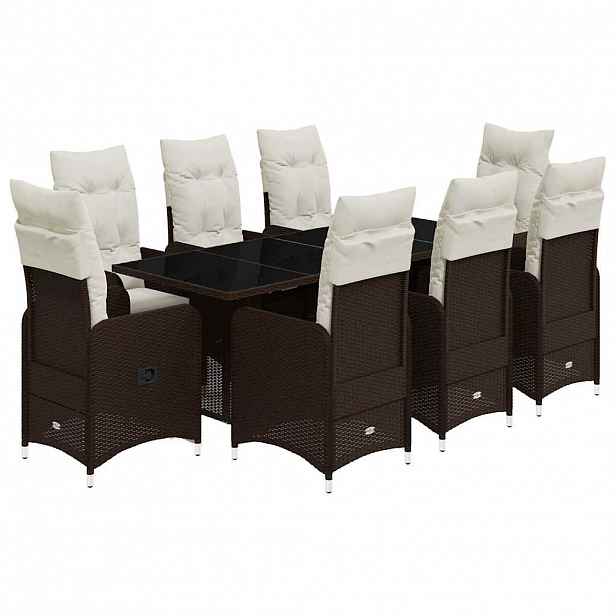 vidaXL 9dílný zahradní bistro set s poduškami hnědý polyratan