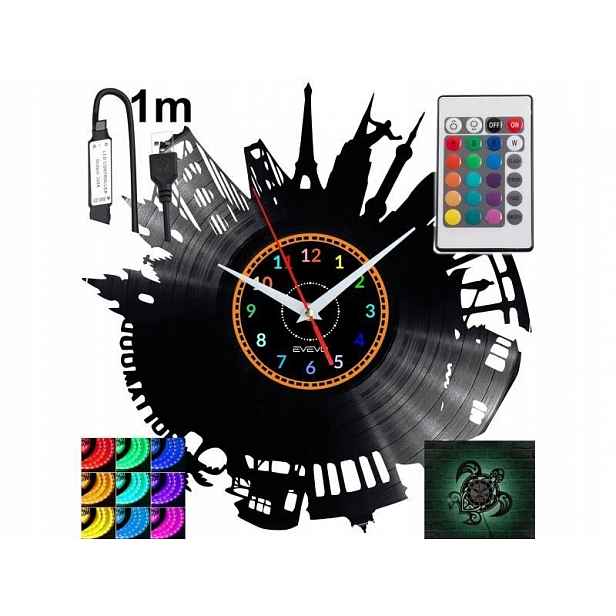 Svět Nástěnné hodiny Rgb Led podsvícené na dálkové ovládání Vinylová deska Moderní