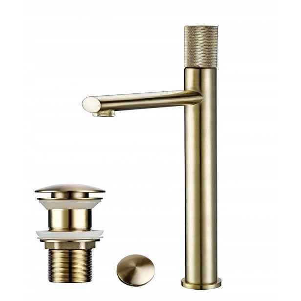 Umyvadlová baterie na desku zlatá Premium Klik klak Gold Mat
