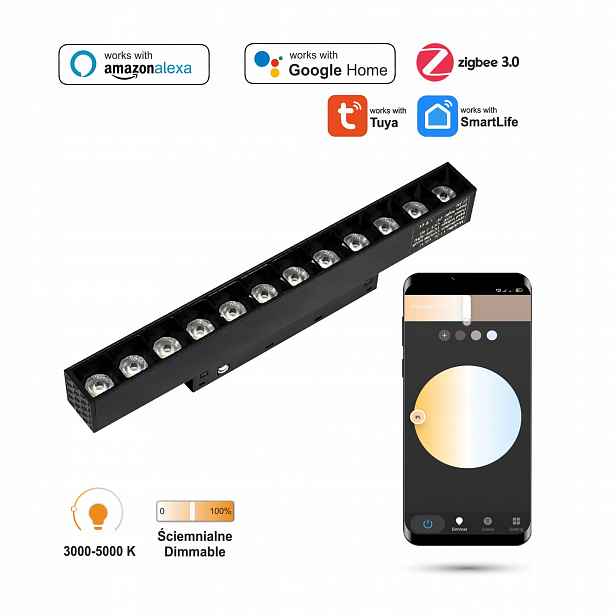 Lineární Led WiFi reflektor Zigbee Grille 12W pro Smart Track kolejnice 48VDC