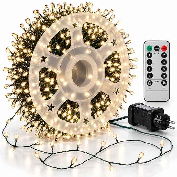 Vánoční Osvětlení Na Stromeček Kapky Rosy 1200 Led 45 m Bílé Teplé Drátek dálkové ovládání Cívka
