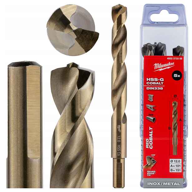 Kobaltové vrtáky do kovu 12 mm 5ks z nerezové oceli Milwaukee Cobalt