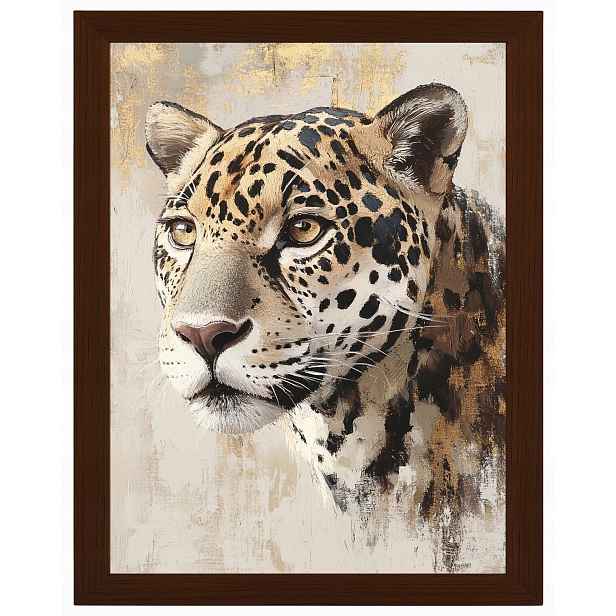 Plakát Rámeček Dřevo Portrét Příroda Zvíře Kočka Jaguar Béžová Hnědá 60x80