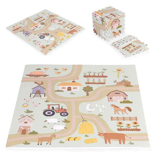 ECOTOYS Dětská podložka FARM 90,5x90,5 cm béžová