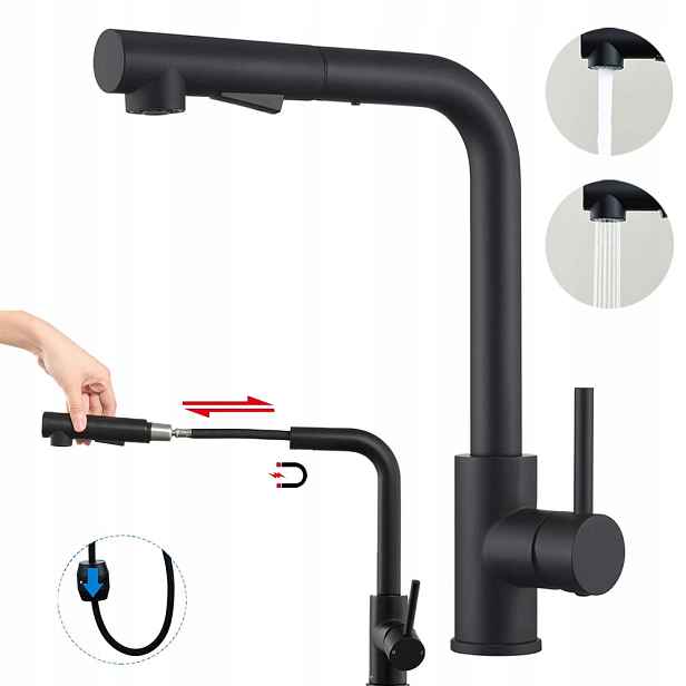 Kuchyňská stojánková baterie Elastická, ohebná, výsuvná výpusť