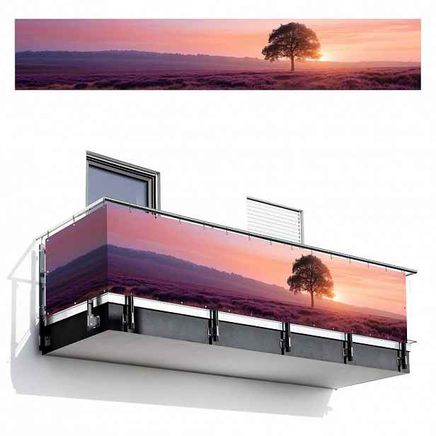MuchoWow BALKONOVÁ ZÁSTĚNA Strom - vřes - východ slunce 500x90 cm