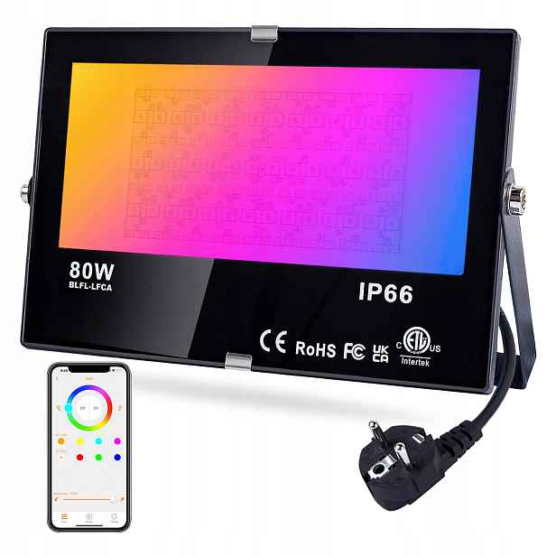 Venkovní reflektorové nástěnné svítidlo Rgb osvětlení 80W Dusktec Led App