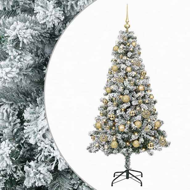 vidaXL Umělý vánoční stromek s baňkami 120 cm 150 LED Teplá bílá