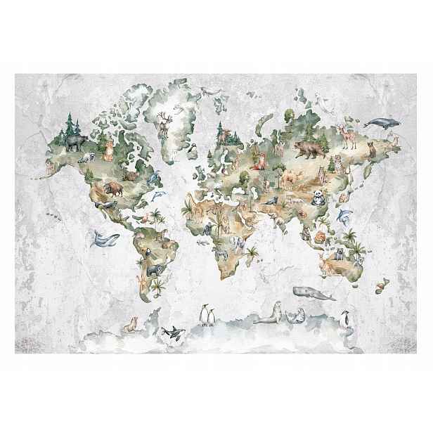 Fototapeta Mapa Světa Zvířata Do Dětského Pokoje Tapeta 368x254