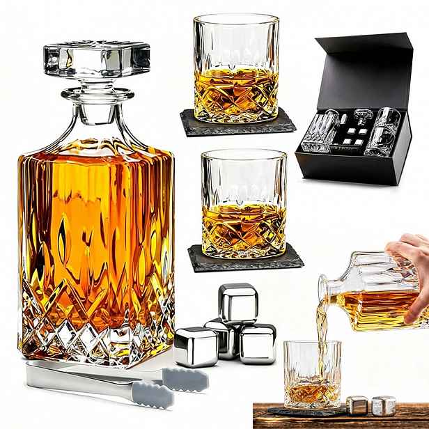 Karafa 2 Skleničky Na Whisky V Dárkové Krabičce 4 Kostky Ledu Sada