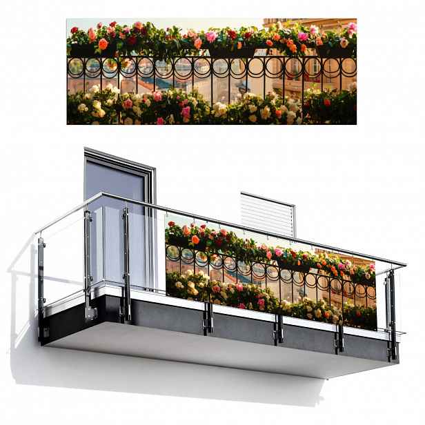 MuchoWow BALKONOVÁ ZÁSTĚNA Květiny - Plot - Krajina města - Léto 300x110 cm