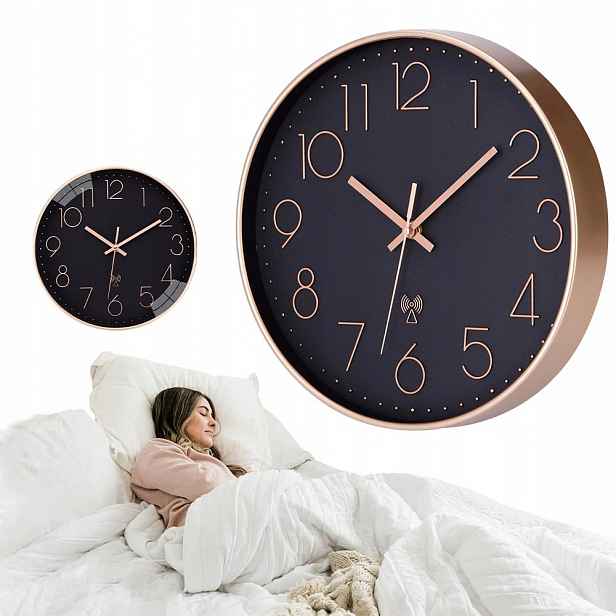 nástěnné hodiny Pvc 30 cm černo-růžové zlato automatický čas