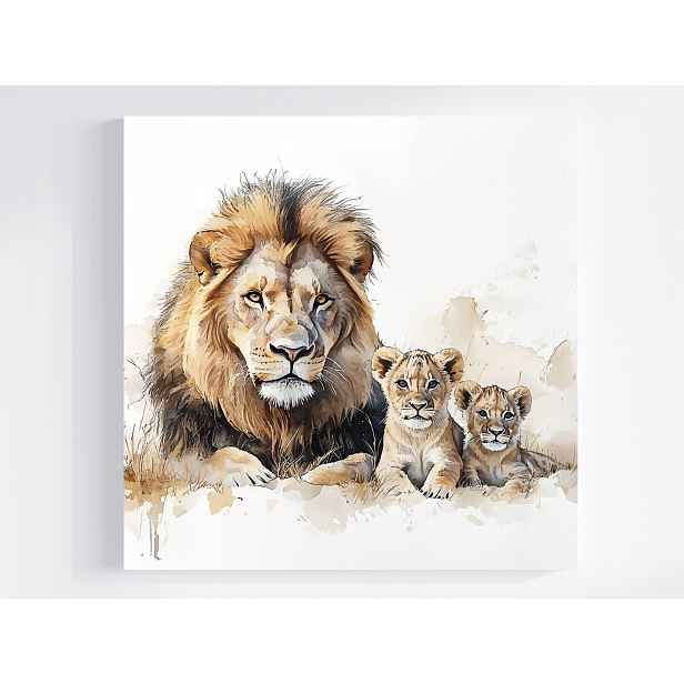 Obraz Na Plátně Canvas Akvarel Příroda Zvířata Lev Lvíčata Afrika 50x50
