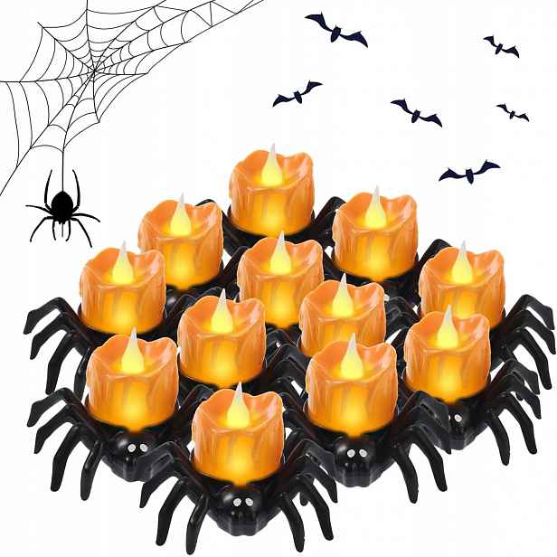 12 ks , dýňové čajové svíčky na Halloween, bezplamenné svíčky