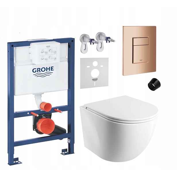 7v1 Podomítkový Wc Set Stelaz Grohe 820 mm, Wc Mísa Omnires, Tlačítko