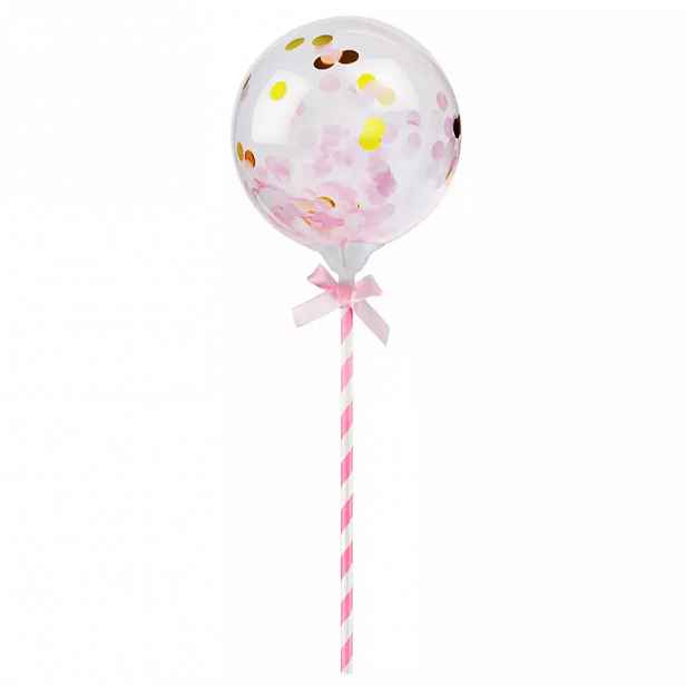 Balón na tyčce konfetti růžový 11cm/12