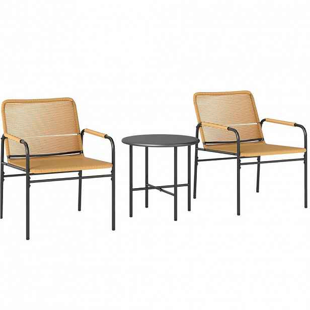 Modfu BISTRO set z oceli a PE ratanu 50x50x48 cm žlutý se 2 židlemi a stolkem, pro balkon, zahradu a terasu