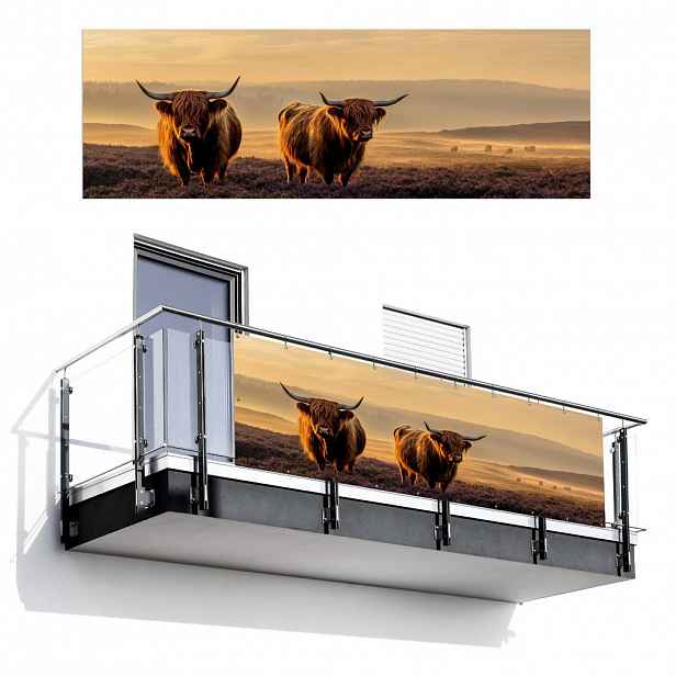 MuchoWow BALKONOVÁ ZÁSTĚNA Skotští horalé - Vřesoviště - Krajina - Zvířata 300x100 cm
