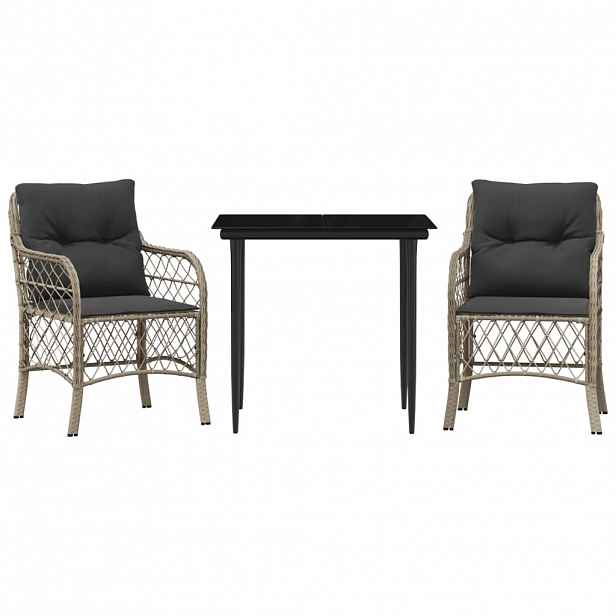 vidaXL 3dílný bistro set s poduškami světle šedý polyratan