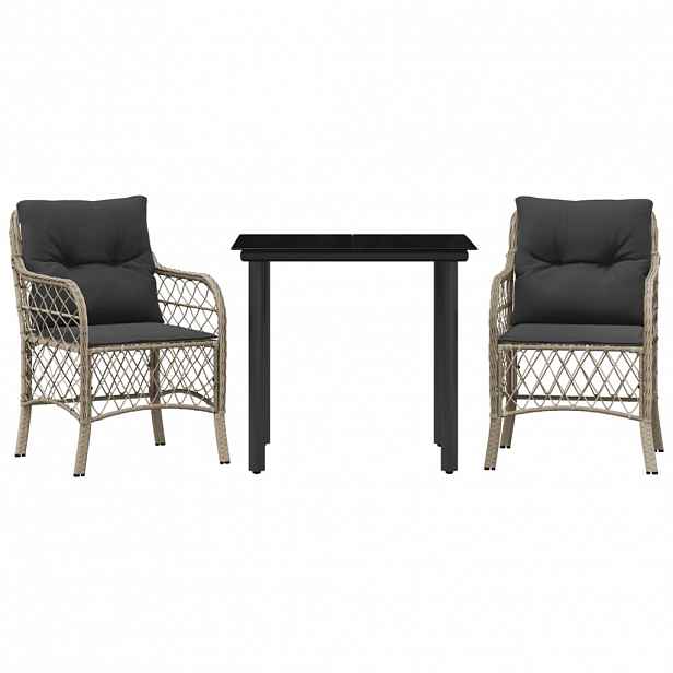 vidaXL 3dílný bistro set s poduškami světle šedý polyratan