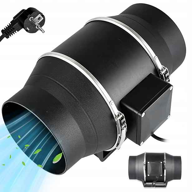 Jednorychlostní Odsávací Kanálový Ventilátor 95 MM 220 M³/h 40 W Tichý Černý