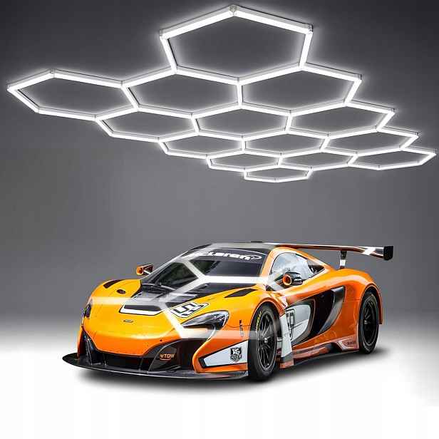 14X Led lampa Hexagon Panelové osvětlení Dílna Garáž Dům 383x227cm 6500K