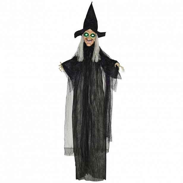 HOMCOM 183 cm halloweenská dekorace Halloweenská čarodějnice s LED světly, zvuková funkce