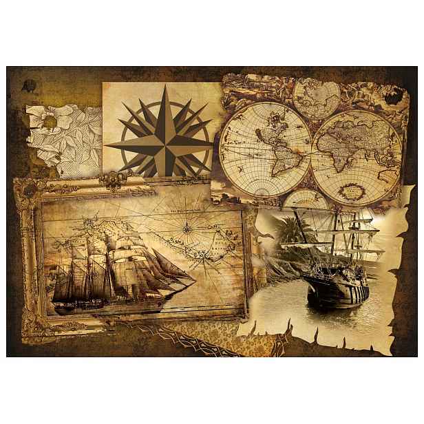 Fototapeta Mapa světa plachetnice vintage antická 254x184 vinylová lepidlo