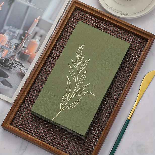 TEMU 20ks Šalvějově Zelené Listové Hot Foil Ubrousky, 13x15.75 palců, 2-vrstvé Papírové Ubrousky pro Svatbu, Rozlučku se Svobodou, Narozeniny, Výročí