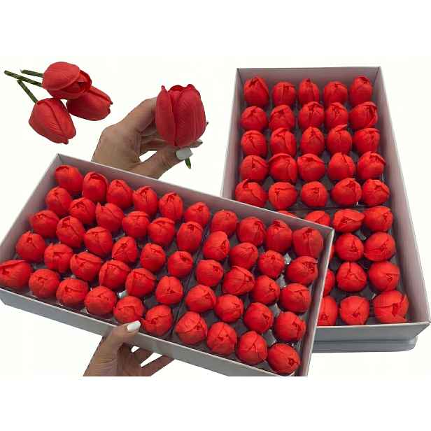 Tulipány Mýdlové Červené Flowerbox Set 50 Ks Dekorace Dárek Diy XL