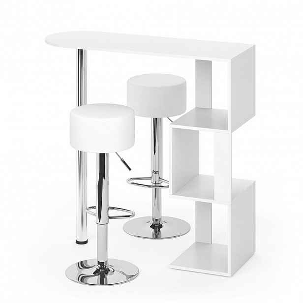 Vicco STOJACÍ BAROVÝ STŮL SE ŽIDLEMI Vincent Bílá 113 x 39.8 cm se 2 barovými stoličkami