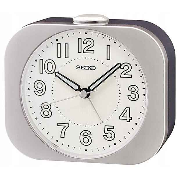 Střední Stříbrný Budík Seiko QHE206S Alarm Narůstající Do Tichého Mechanismu