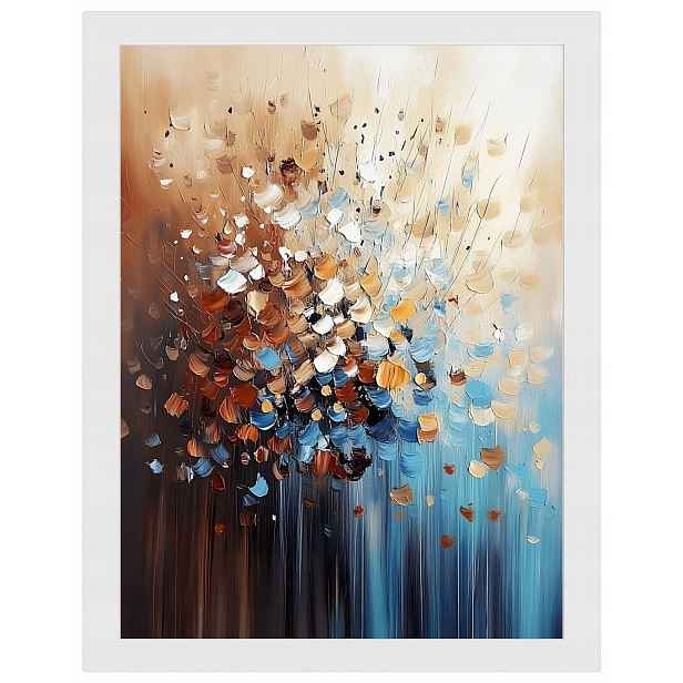 Plakát Rámeček Dřevo Abstrakce Hnědá Béžová Tyrkysová Špachtle Impasto 60x80
