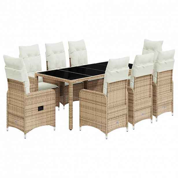 vidaXL 9dílný zahradní bistro set s poduškami béžový polyratan