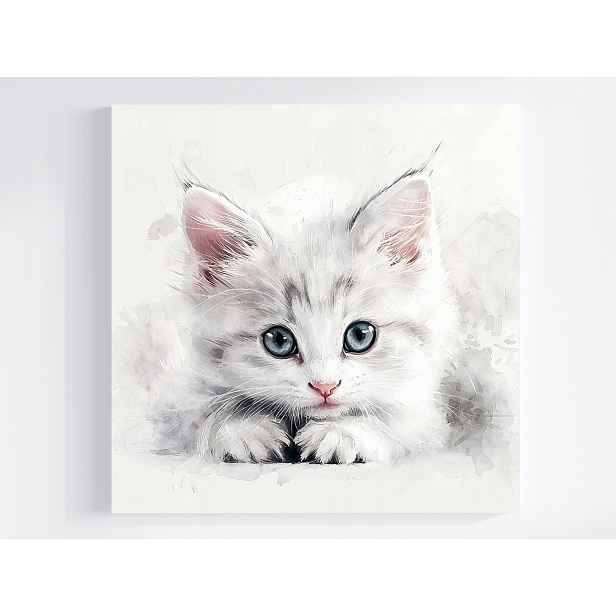 Obraz Na Plátně Canvas Akvarel Zvíře Bílá Kočka Kotě Portrét 50x50