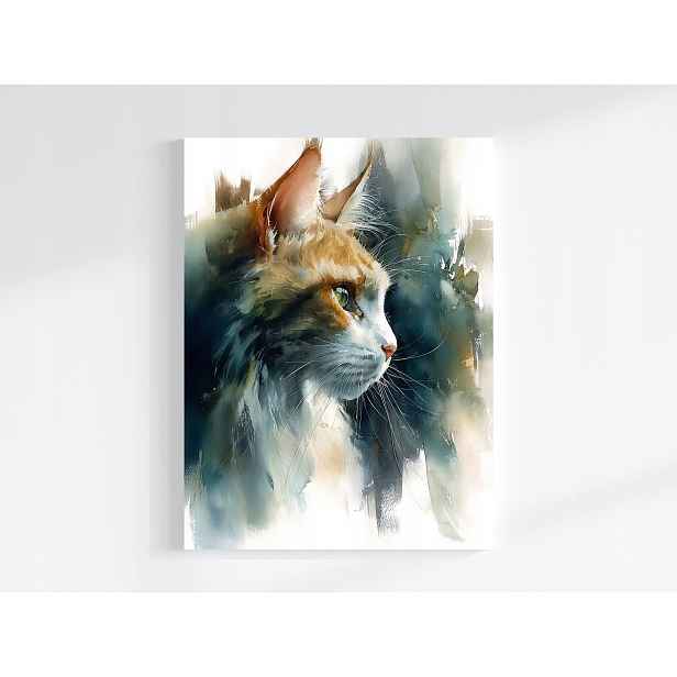 Obraz Na Plátně Plátno Akvarel Portét Zvíře Zlatá Bílá Kočka 60x80