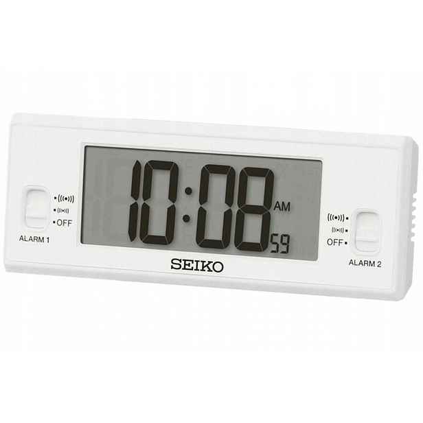 Bílý Budík Seiko QHL093W Teploměr Vlhkoměr 2 Alarmy Podsvícení