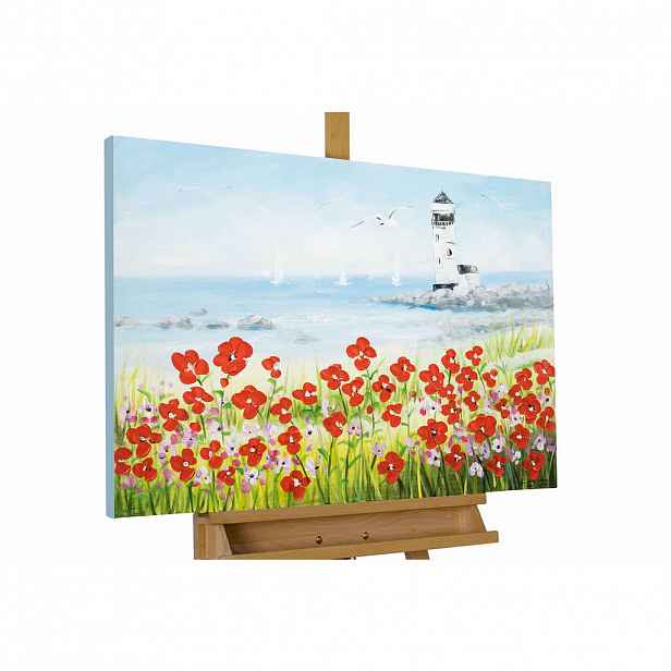 KUNSTLOFT RUČNĚ MALOVANÝ AKRYLOVÝ OBRAZ MODRÝ/ČERVENÝ, 90/60 CM