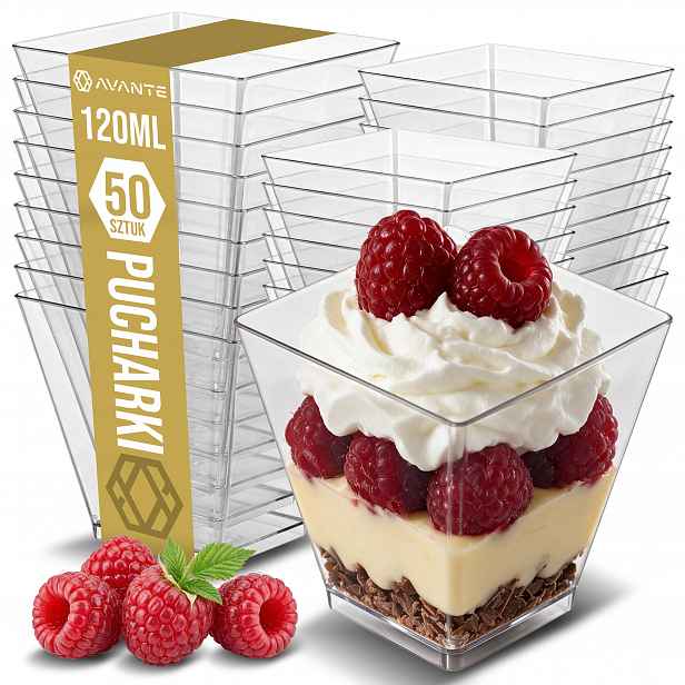 TEMU DESERTNÍ KELÍMKY NÁDOBY ZMRZLINOVÉ KELÍMKY DESSERTNÍ SKLENICE 120ml 50ks. Sada 50 průhledných kelímků na jednoporční porce tiramisu, cotty a