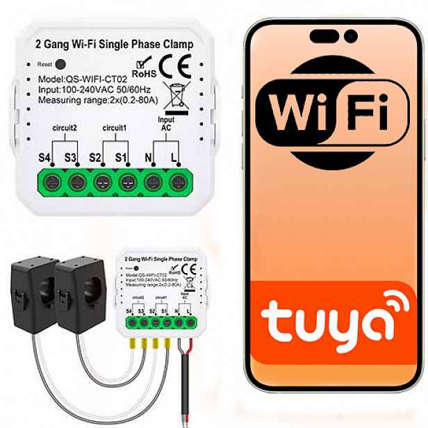 Měřič energie se dvěma převodovkami Wifi 80A Tuya Smart Life