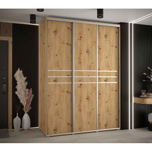 Šatní skříň YVONA 10 - 180/60 cm, dub artisan / stříbrná