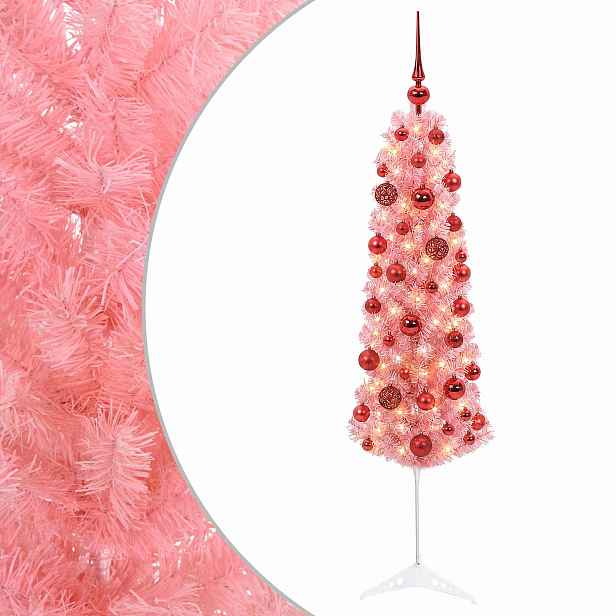 vidaXL Umělý úzký vánoční stromek s ozdobami 150 cm 150 LED Teplá bílá